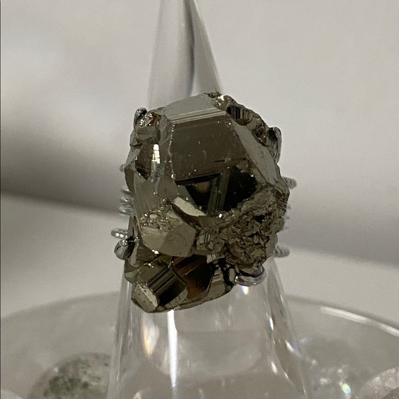 Jewelry | Adjustable Pyrite Druzy Ring Raw Crystal Statement Ring ...